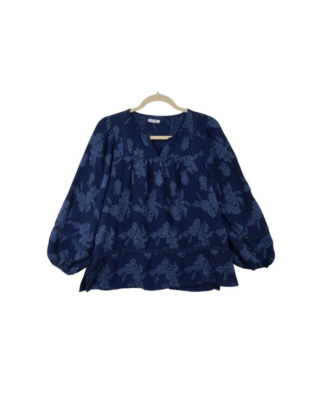 ✨3/$30 Maurices M Navy Blue Floral Long Sleeve Tiered Peasant Blouse Boho